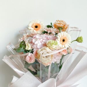 Bouquet of Roses and Gerberas on a White Background